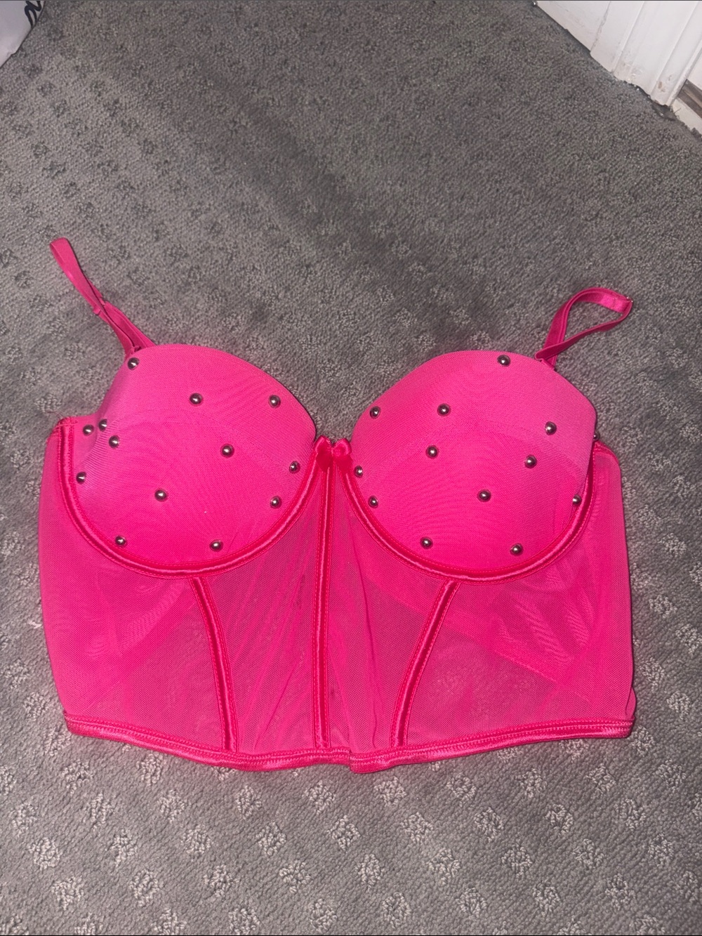 Hot Pink Studded Longline Bustier Top - Women Intimates